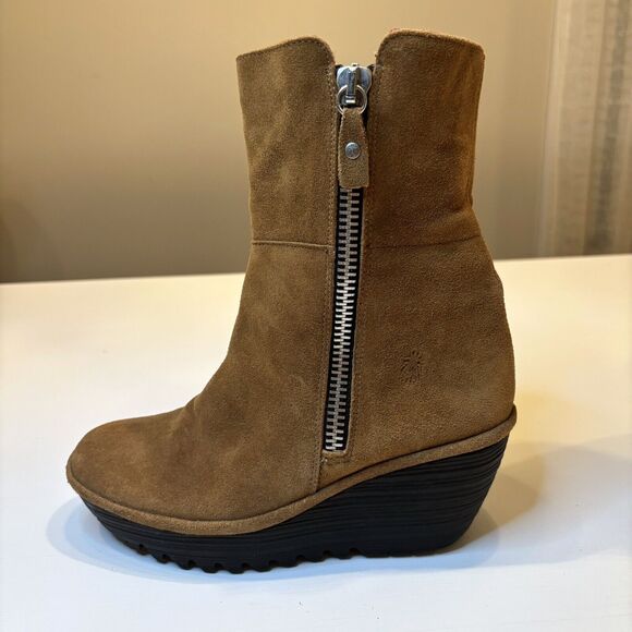 Fly London Yex Leather Suede Fold‎ Over Wedge Boots Booties US Size 7.5 - Picture 11 of 12